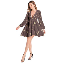 Load image into Gallery viewer, Lantern Sleeve Deep V-Neck Short Dress