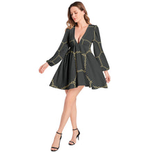 Load image into Gallery viewer, Lantern Sleeve Deep V-Neck Short Dress