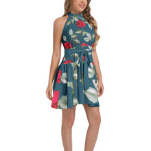 Load image into Gallery viewer, Ruffle Hem Belted Halter Dress
